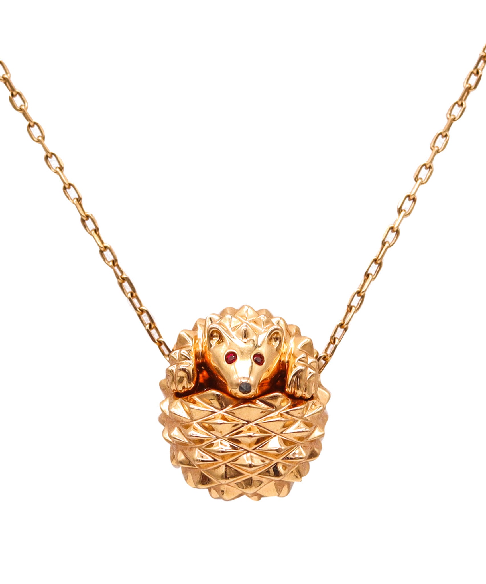 -Boucheron Paris Textured Porcupine Necklace In 18Kt Yellow Gold With Two Rubies