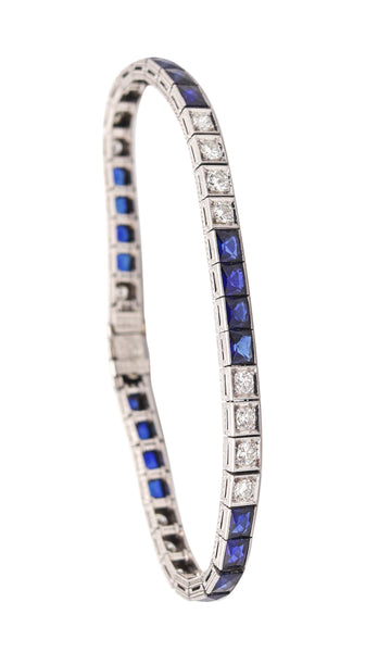 KATZ & OGUSH 1930 Art Deco Platinum Riviera Bracelet With Sapphires & Diamonds