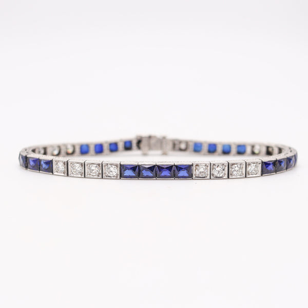 KATZ & OGUSH 1930 Art Deco Platinum Riviera Bracelet With Sapphires & Diamonds