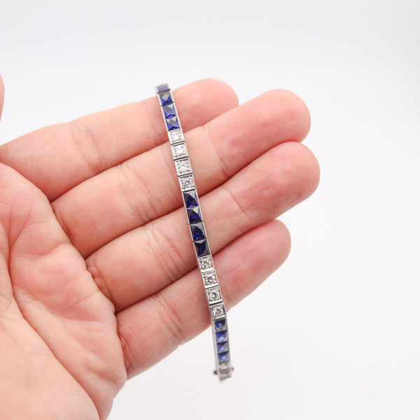KATZ & OGUSH 1930 Art Deco Platinum Riviera Bracelet With Sapphires & Diamonds