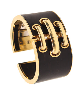 DAVID WEBB Modernist Carved Wood Geometric Cuff-Bangle In 18Kt Yellow Gold