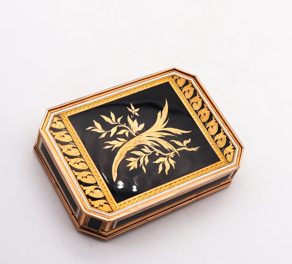 -Swiss 1825 Archimedes Enameled Snuff-Box In 18Kt Yellow Gold With Pearls