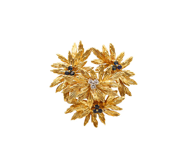 -Tiffany Co. 1970 Modernist Brooch In 18Kt Yellow Gold With Sapphires And Diamonds