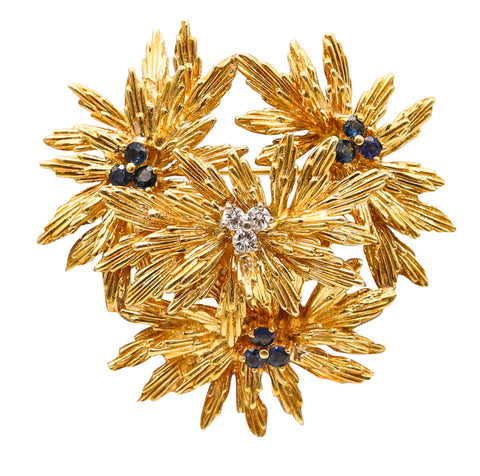 -Tiffany Co. 1970 Modernist Brooch In 18Kt Yellow Gold With Sapphires And Diamonds