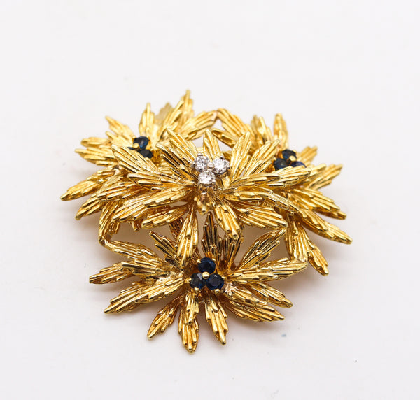 -Tiffany Co. 1970 Modernist Brooch In 18Kt Yellow Gold With Sapphires And Diamonds