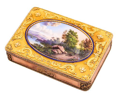 -George Rémond & Co 1810 Enameled Snuff-Box In 18Kt Gold With Painted Landscape