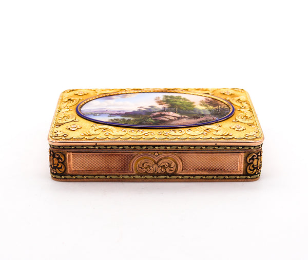 -George Rémond & Co 1810 Enameled Snuff-Box In 18Kt Gold With Painted Landscape