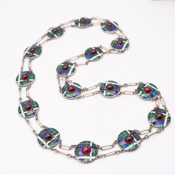 BURBERRY Modernist 1960 Cloisonné Enamel Belt Collar In Sterling Silver & Garnets