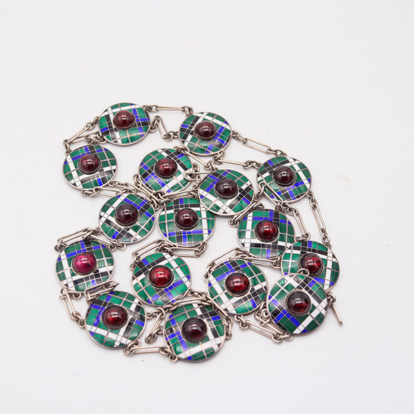 BURBERRY Modernist 1960 Cloisonné Enamel Belt Collar In Sterling Silver & Garnets