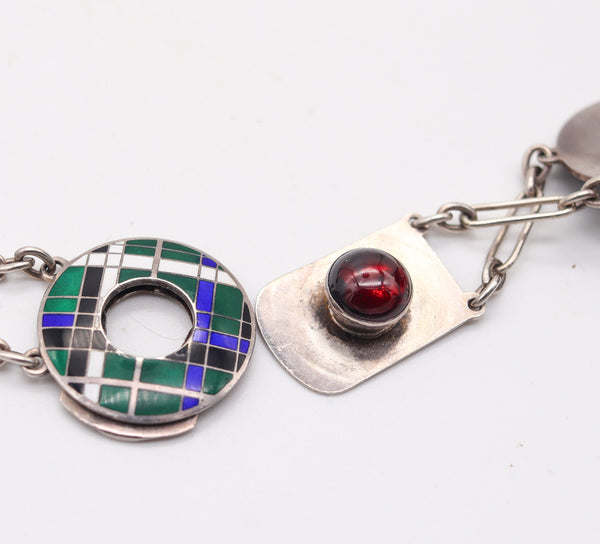 BURBERRY Modernist 1960 Cloisonné Enamel Belt Collar In Sterling Silver & Garnets