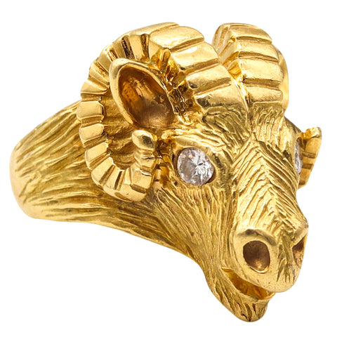 -Van Cleef & Arpels 1970 ARIES Zodiac Ram Ring In 18Kt Gold With Two Diamonds