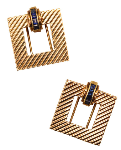 -Tiffany & Co. 1940 Art Deco Square Dress Clips In 14Kt Yellow Gold With Sapphires