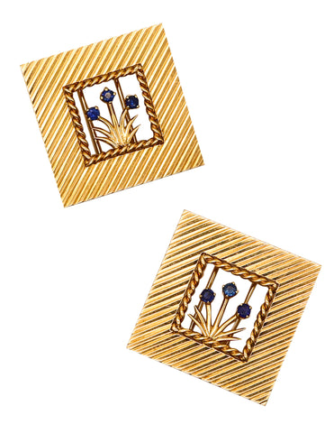 -Tiffany & Co. 1938 Art Deco Dress Clips Brooches In 14Kt Yellow Gold With Sapphires