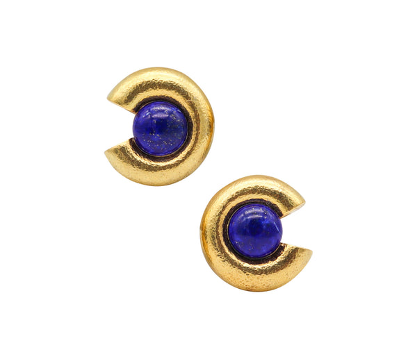 ZOLOTAS Greece Clips On Earrings in Solid 22Kt Yellow Gold With Lapis Lazuli