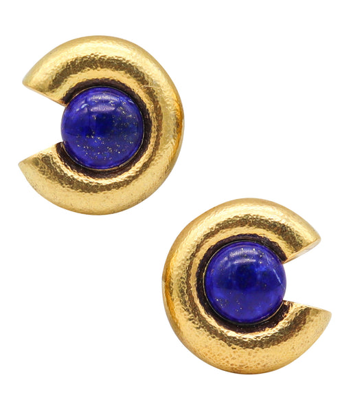 ZOLOTAS Greece Clips On Earrings in Solid 22Kt Yellow Gold With Lapis Lazuli