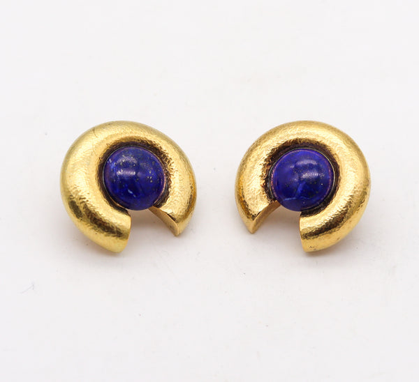 ZOLOTAS Greece Clips On Earrings in Solid 22Kt Yellow Gold With Lapis Lazuli