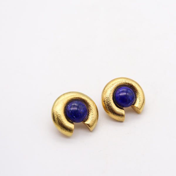 ZOLOTAS Greece Clips On Earrings in Solid 22Kt Yellow Gold With Lapis Lazuli