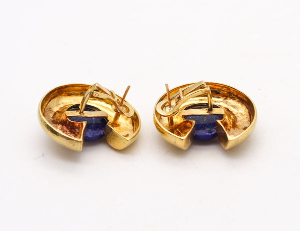 ZOLOTAS Greece Clips On Earrings in Solid 22Kt Yellow Gold With Lapis Lazuli