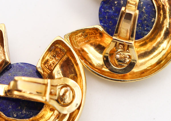 ZOLOTAS Greece Clips On Earrings in Solid 22Kt Yellow Gold With Lapis Lazuli