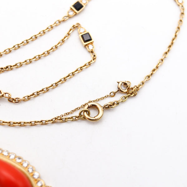 CARTIER Paris 1940 Art Deco Necklace In 18Kt Gold With Diamonds Coral & Onyxes