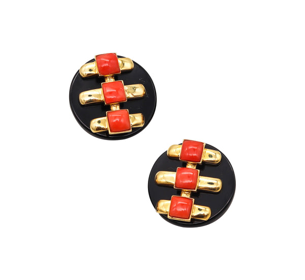 -Cartier 1974 Aldo Cipullo Geometric Earrings In 18Kt Yellow Gold With Onyx & Coral