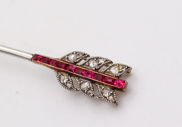 CARTIER Paris 1905 Edwardian Arrow Jabot In 18Kt Gold Platinum Diamonds And Rubies