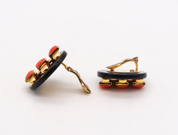 -Cartier 1974 Aldo Cipullo Geometric Earrings In 18Kt Yellow Gold With Onyx & Coral