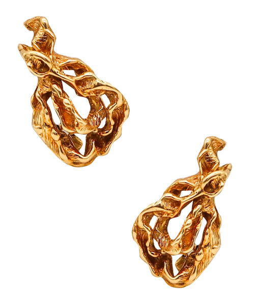 GILBERT ALBERT 1965 Sculpted Organic Clips On Earrings In 18Kt Yellow Gold