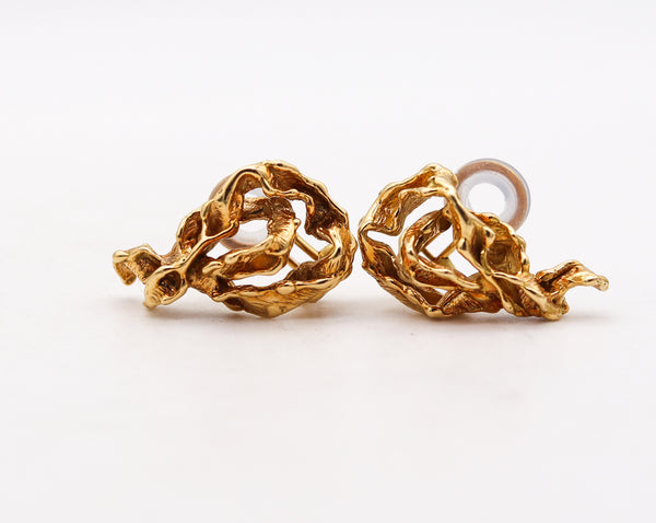 GILBERT ALBERT 1965 Sculpted Organic Clips On Earrings In 18Kt Yellow Gold