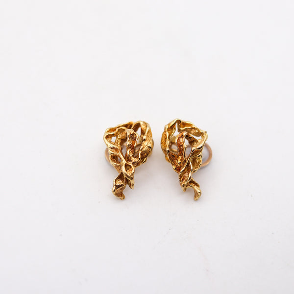 GILBERT ALBERT 1965 Sculpted Organic Clips On Earrings In 18Kt Yellow Gold