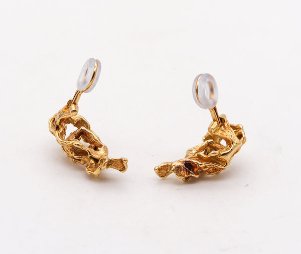 GILBERT ALBERT 1965 Sculpted Organic Clips On Earrings In 18Kt Yellow Gold