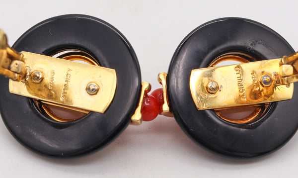 -Cartier 1974 Aldo Cipullo Sculptural Earrings In 18Kt Yellow Gold With Onyx & Coral