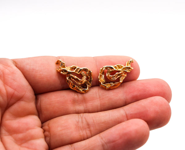 GILBERT ALBERT 1965 Sculpted Organic Clips On Earrings In 18Kt Yellow Gold