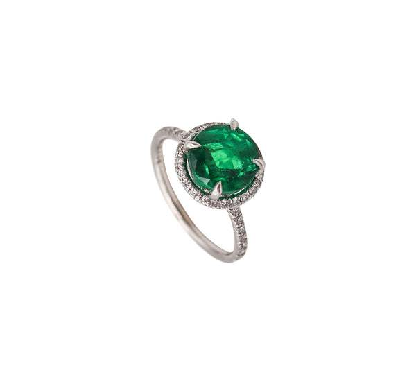 CONTEMPORARY Solitaire Ring In Platinum With 2.57 Ctw Emerald & Diamonds