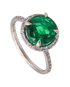 CONTEMPORARY Solitaire Ring In Platinum With 2.57 Ctw Emerald & Diamonds