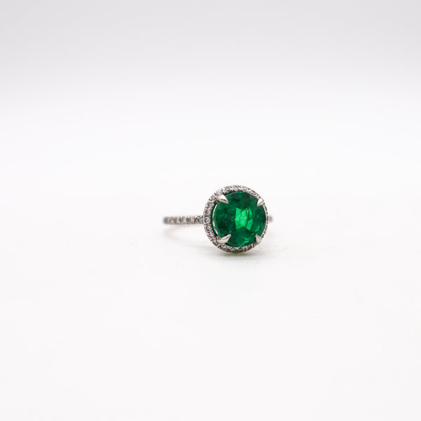 CONTEMPORARY Solitaire Ring In Platinum With 2.57 Ctw Emerald & Diamonds