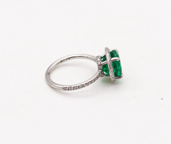 CONTEMPORARY Solitaire Ring In Platinum With 2.57 Ctw Emerald & Diamonds