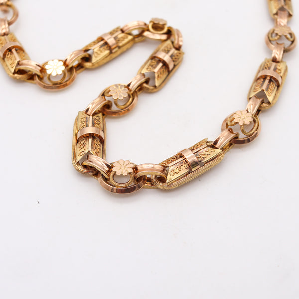 -England 1880 Victorian Neo Gothic Geometric Necklace Chain In 14Kt Yellow Gold