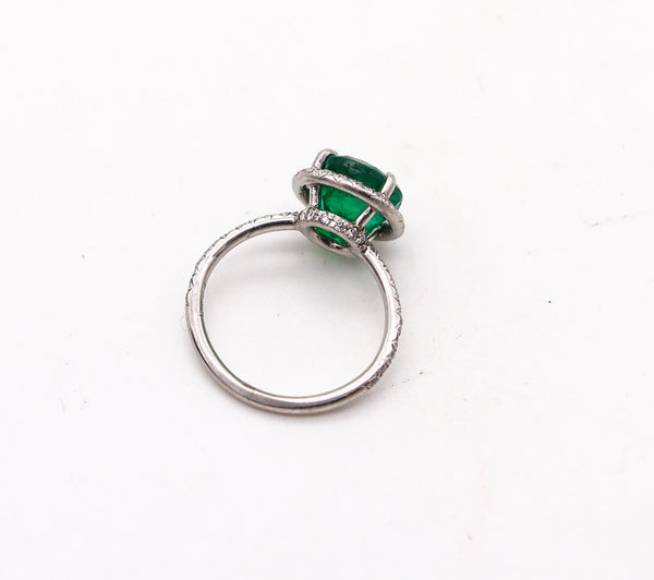 CONTEMPORARY Solitaire Ring In Platinum With 2.57 Ctw Emerald & Diamonds