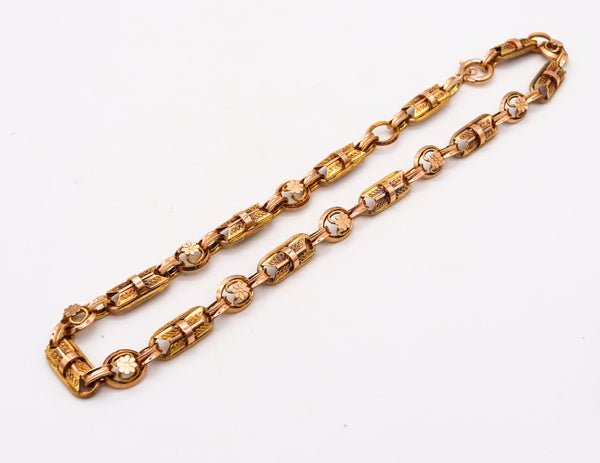 -England 1880 Victorian Neo Gothic Geometric Necklace Chain In 14Kt Yellow Gold