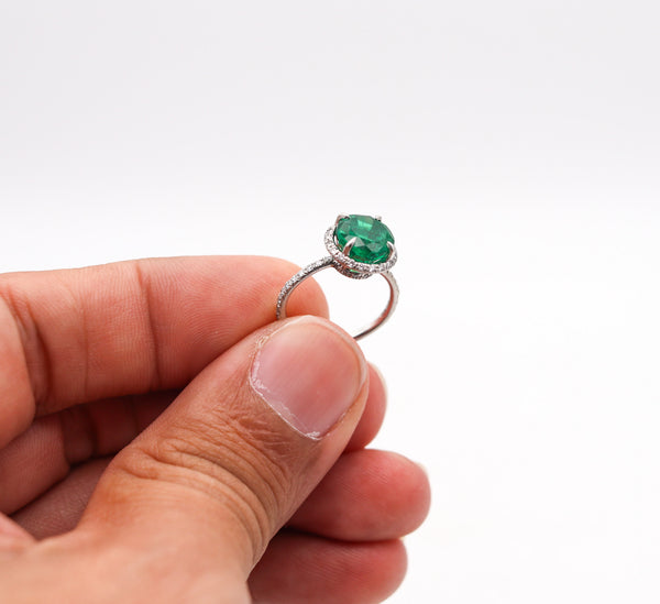 CONTEMPORARY Solitaire Ring In Platinum With 2.57 Ctw Emerald & Diamonds