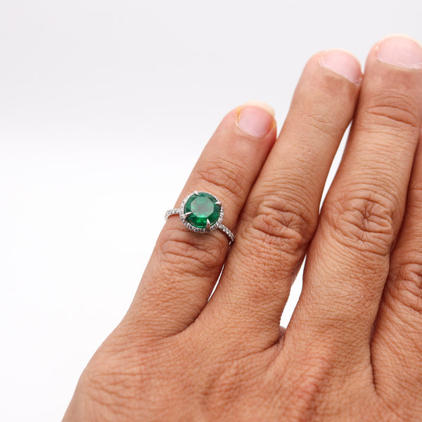 CONTEMPORARY Solitaire Ring In Platinum With 2.57 Ctw Emerald & Diamonds