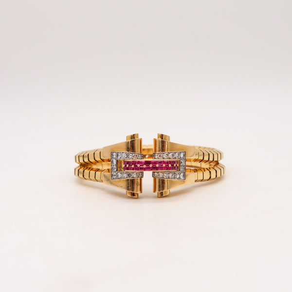 -Boucheron 1937 Paris Art Deco Bracelet In 18Kt Gold With 5.44 Ctw Diamonds & Rubies