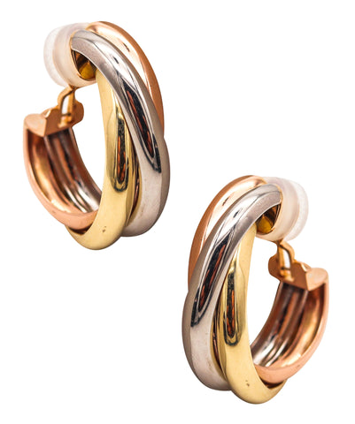 CARTIER 1992 Paris Large Trinity Hoops Earrings In Three Colors Of Solid 18Kt Gold