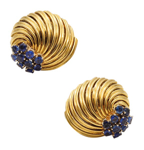 -David Balogh 1960 Ear Clips In 18Kt Yellow Gold With 2.04 Ctw Sapphires