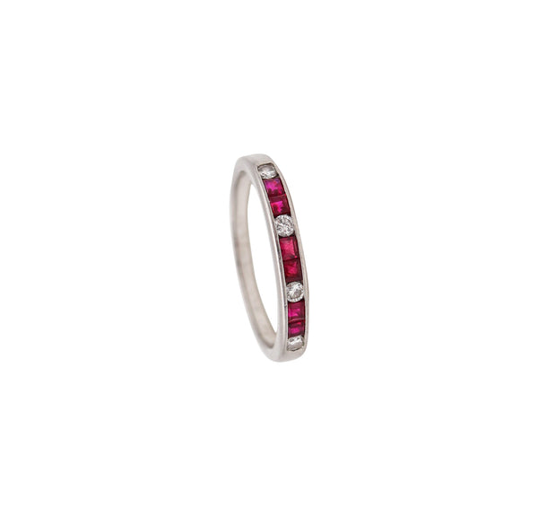 CARTIER Paris 1930 Art Deco Half Eternity Ring In Platinum With Diamonds & Rubies