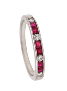 CARTIER Paris 1930 Art Deco Half Eternity Ring In Platinum With Diamonds & Rubies