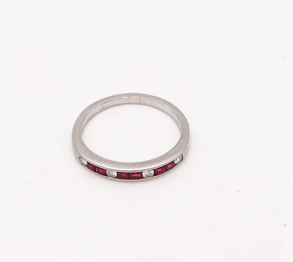 CARTIER Paris 1930 Art Deco Half Eternity Ring In Platinum With Diamonds & Rubies