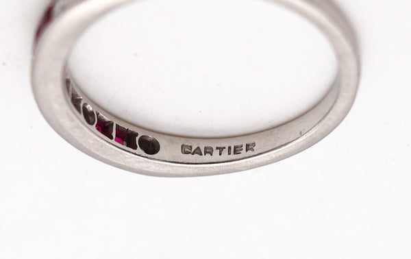 CARTIER Paris 1930 Art Deco Half Eternity Ring In Platinum With Diamonds & Rubies