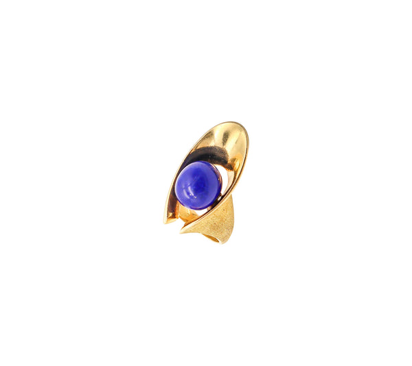 OCTAVIO SARDA Spanish Modernist Sculptural Cocktail Ring In 18Kt Gold With Lapis